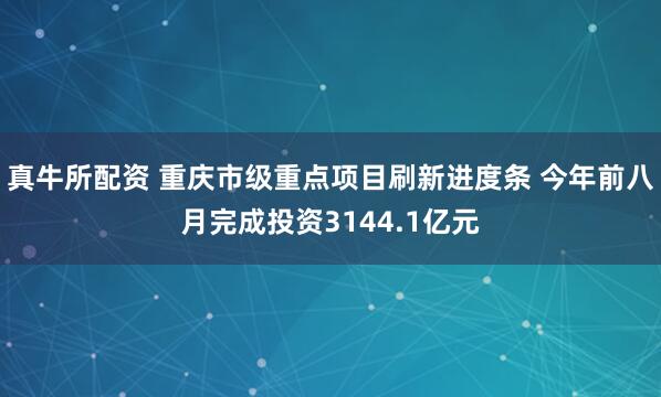 真牛所配资 重庆市级重点项目刷新进度条 今年前八月完成投资3144.1亿元