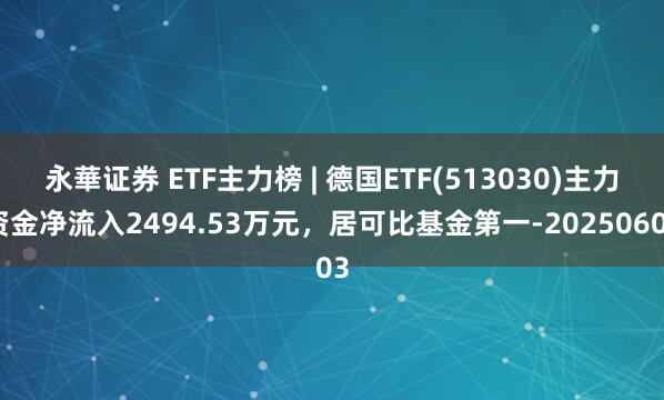 永華证券 ETF主力榜 | 德国ETF(513030)主力资金净流入2494.53万元，居可比基金第一-20250603